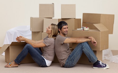 Removal crew handling office items during a commercial move